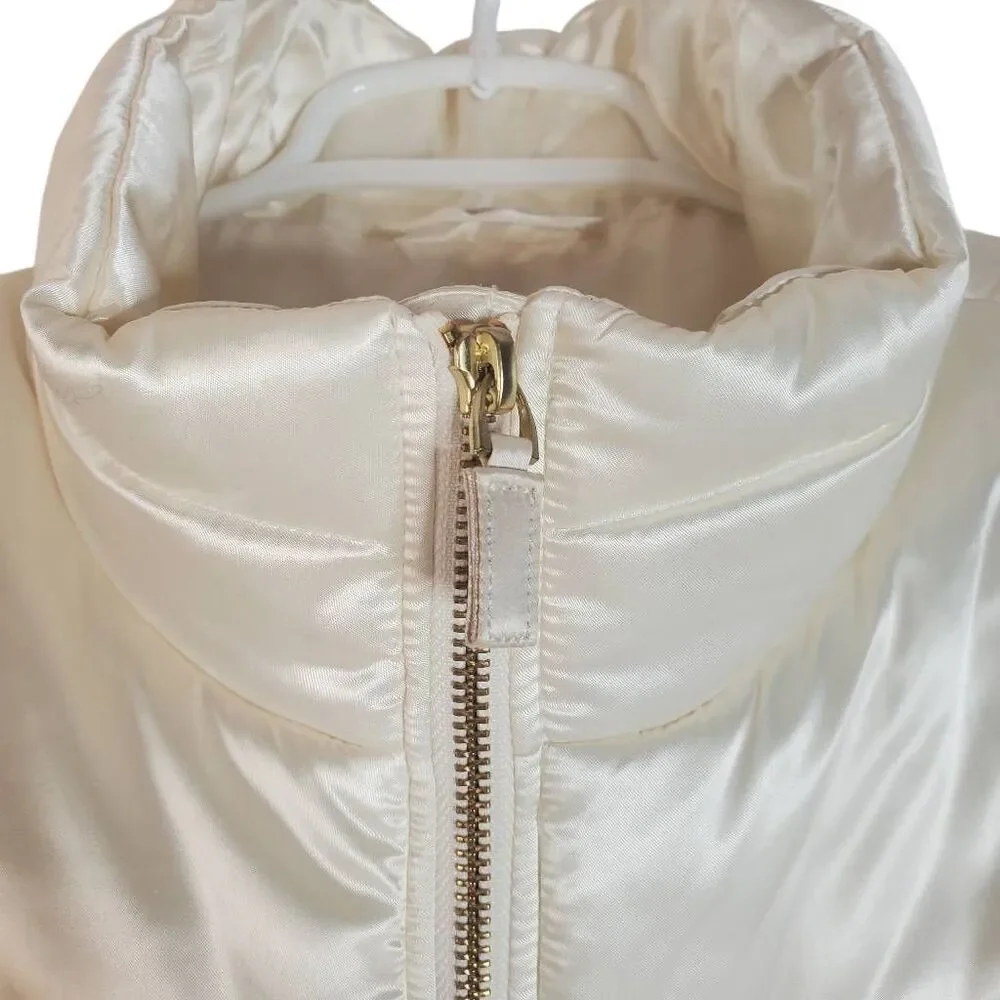 Talbots Striped Quilting Full‎ Zip Sleeveless Puffer Vest Ivory XL